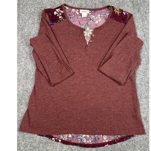 Ariat The River Top Woman's Size L long Sleeve Maroon Style 10028782 Floral
